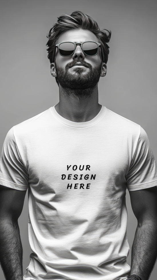 Man in sunglasses and t - shirt mockup psd