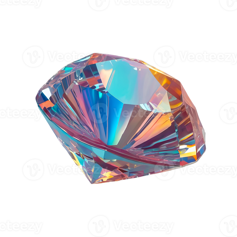 3D chrome element in Y2K style, isolated background, liquid holographic metal. A diamond with a rainbow colored halo. png