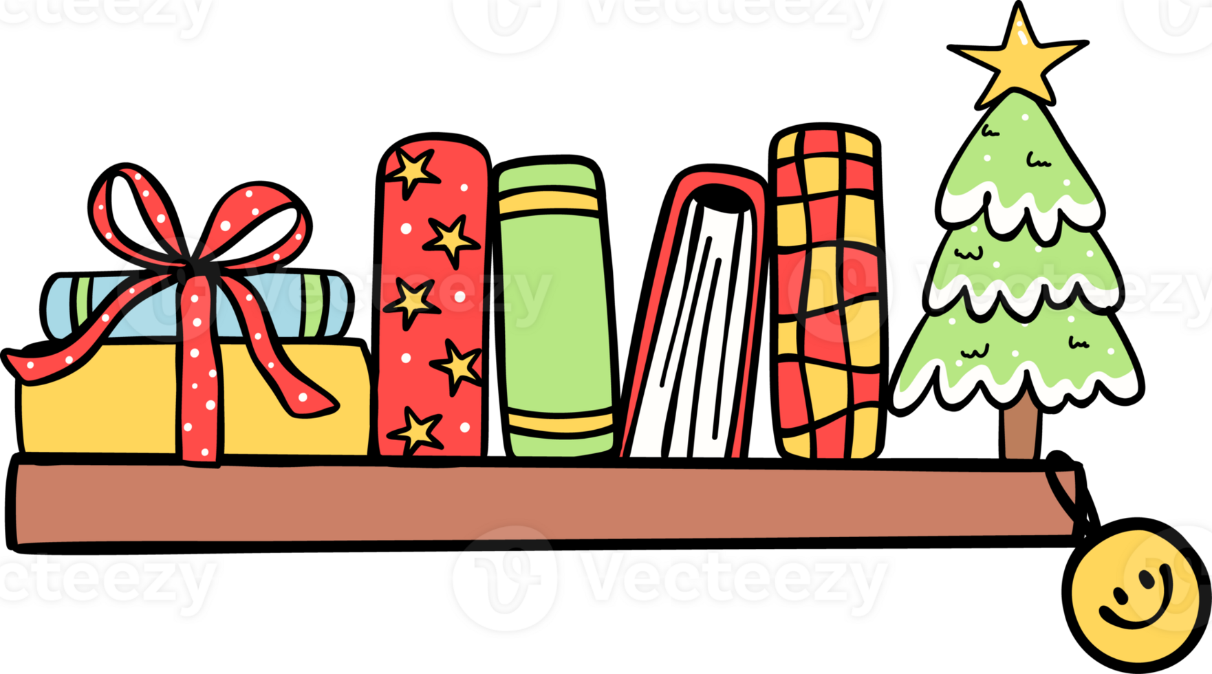 Christmas Reading book shelf hand drawn doodle png