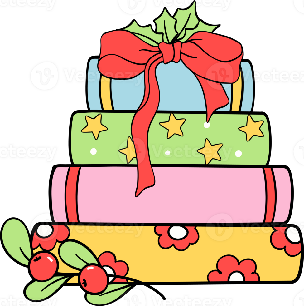 Christmas Reading books stacked with red ribbon bow hand drawn doodle png