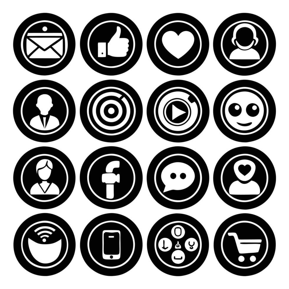 16 Mobile Apps Circle Icons set vector