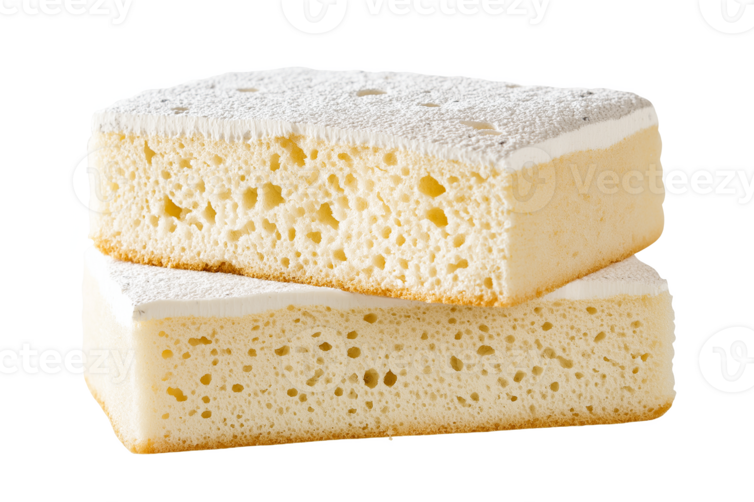 Two pieces of cake with white frosting on top png