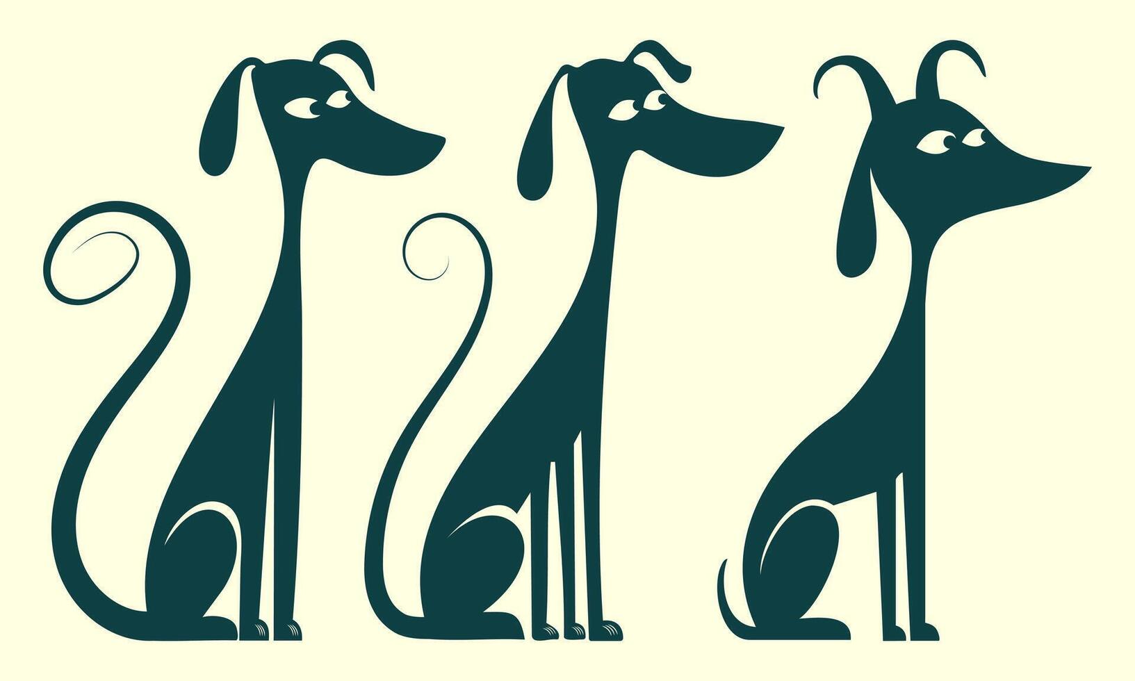 Set of Black Unique Dog Silhouettes in Standing and Sitting Poses, Ideal for Digital Use vector