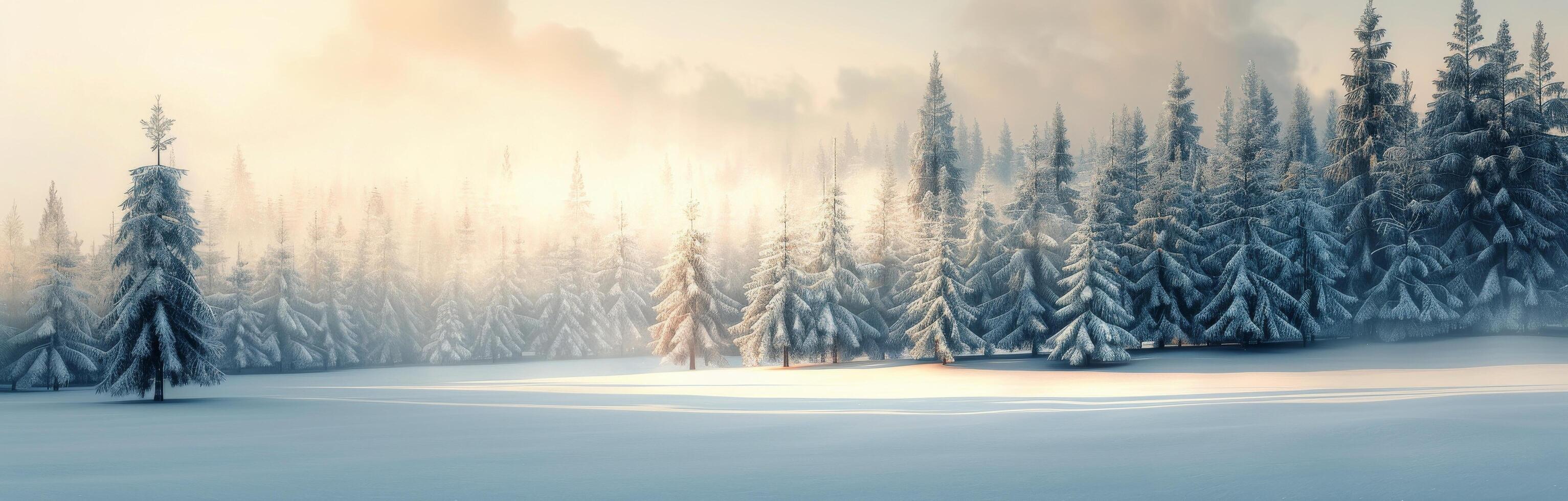 Snowy Forest Scene At Sunrise photo