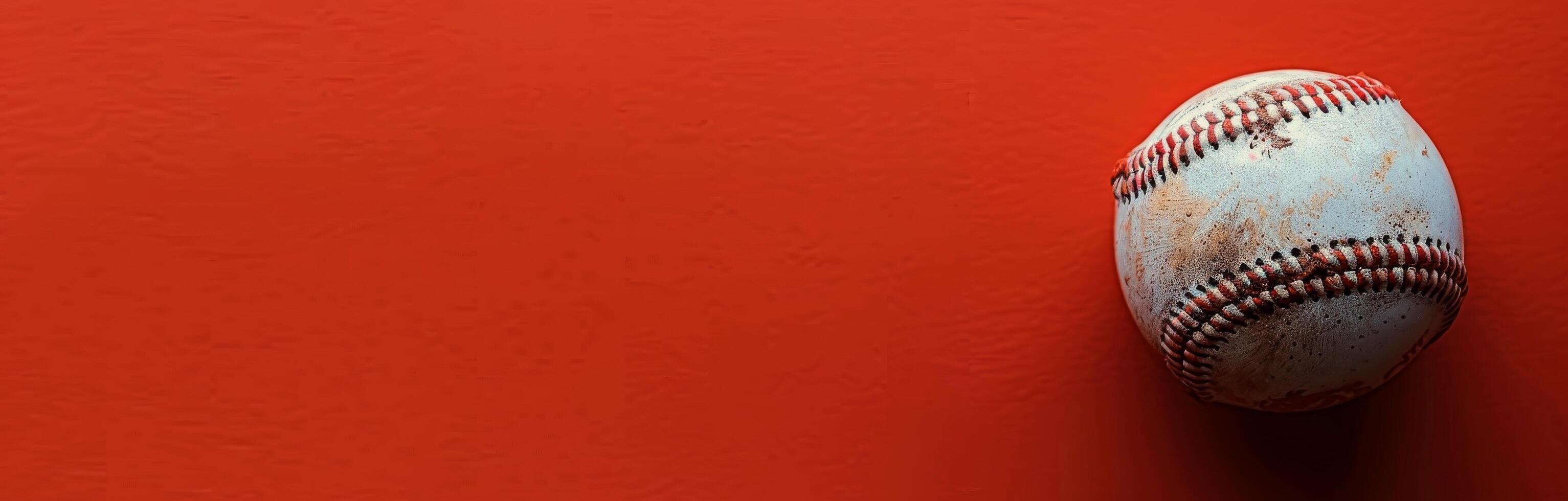 Worn Baseball On Red Background photo