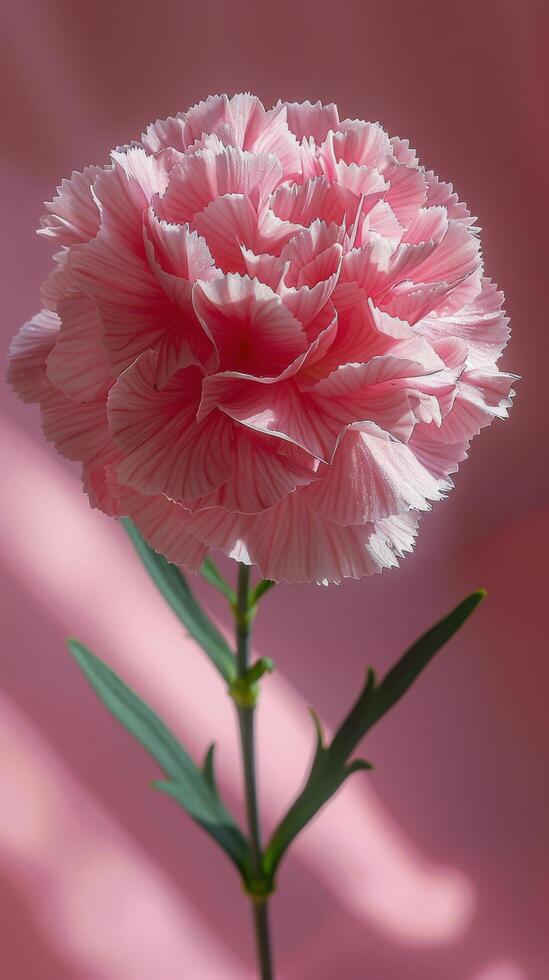 Pink Flower With Green Stem on Pink Background photo