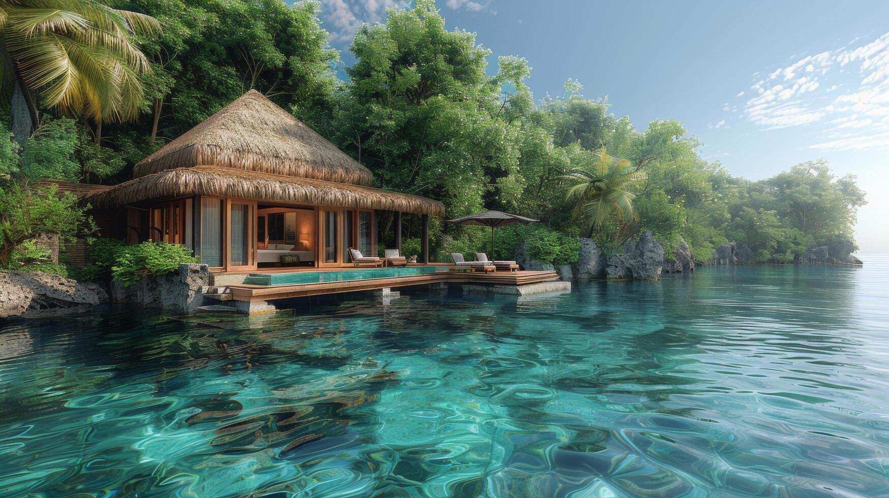 Hut on Water by Green Forest photo