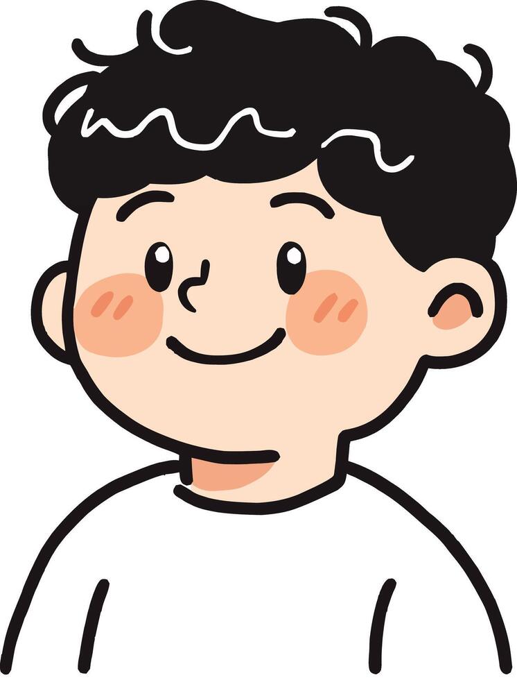 Smiling Boy with Curly Hair in Cartoon Style - Cute and Simple Illustration vector