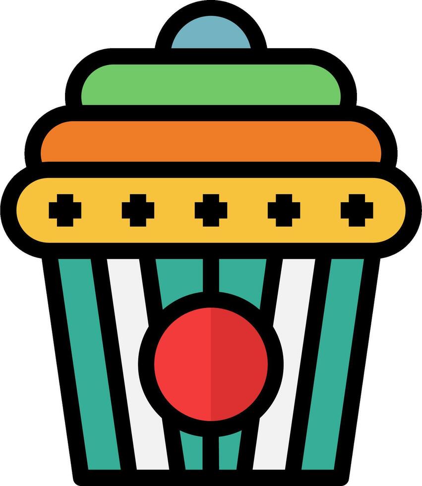 A colorful cupcake with a red dot on top vector