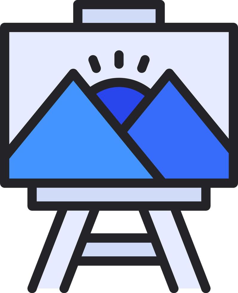 A blue and white icon of a painting on a easel vector