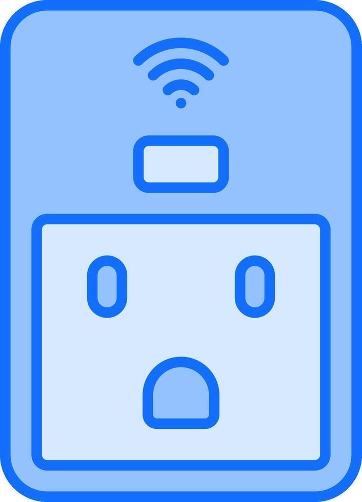 A blue and white icon of a plug with a face on it vector