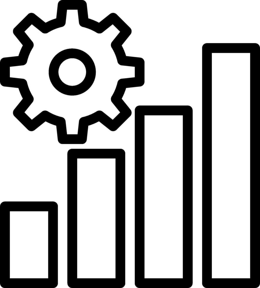 A black and white icon of a bar chart with a gear vector