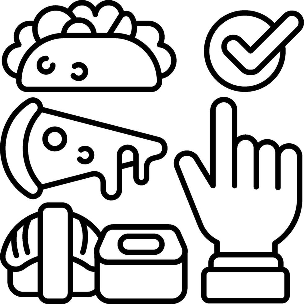 A line drawing of various food items vector