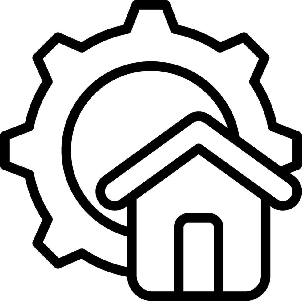 A black and white icon of a house and gearwheel vector