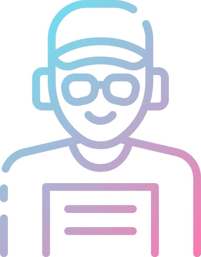 A man wearing glasses and a hat is shown in a line icon vector