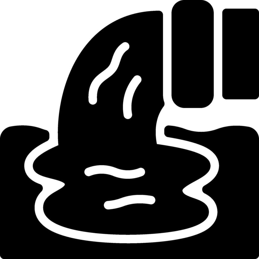 A black and white icon of a pipe pouring water vector
