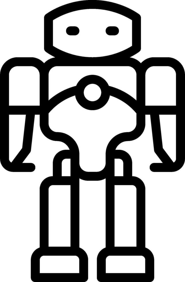 A robot is shown in black and white vector
