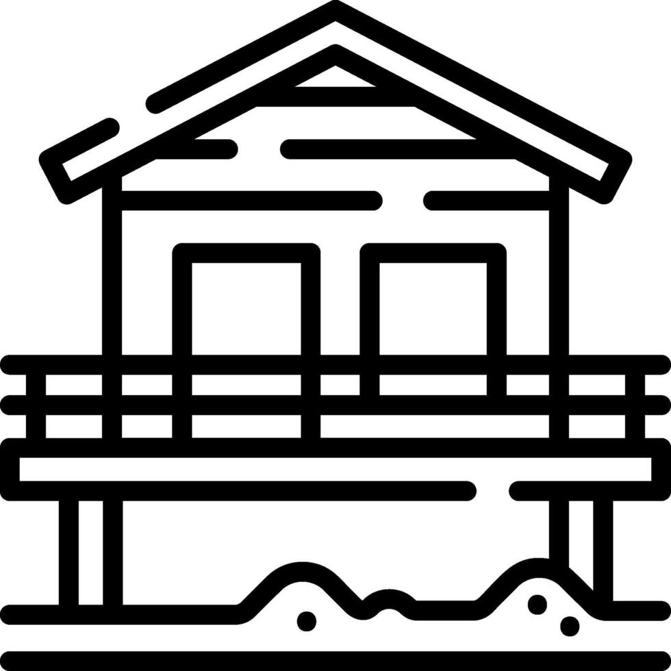 A beach house icon with a railing and stairs vector