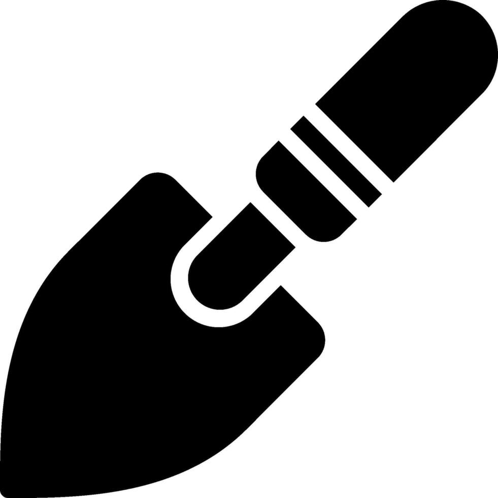 A black and white icon of a shovel vector