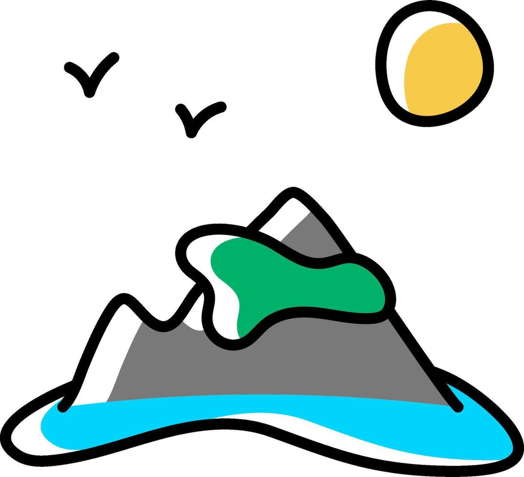 A cartoon mountain with a bird flying over it vector