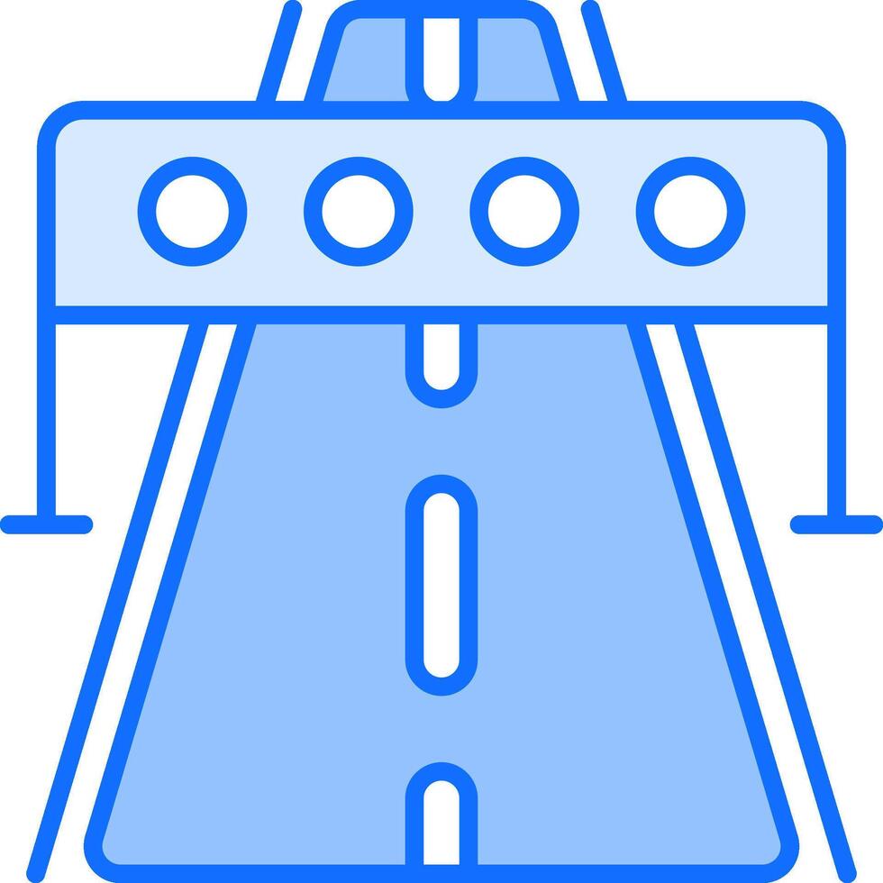 A blue line icon of a bridge vector
