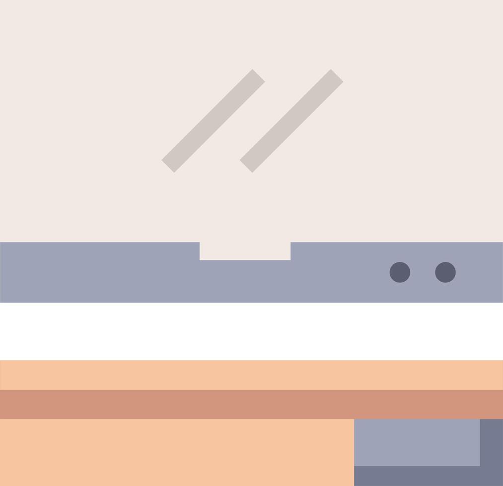 A flat illustration of a desk with a computer monitor vector