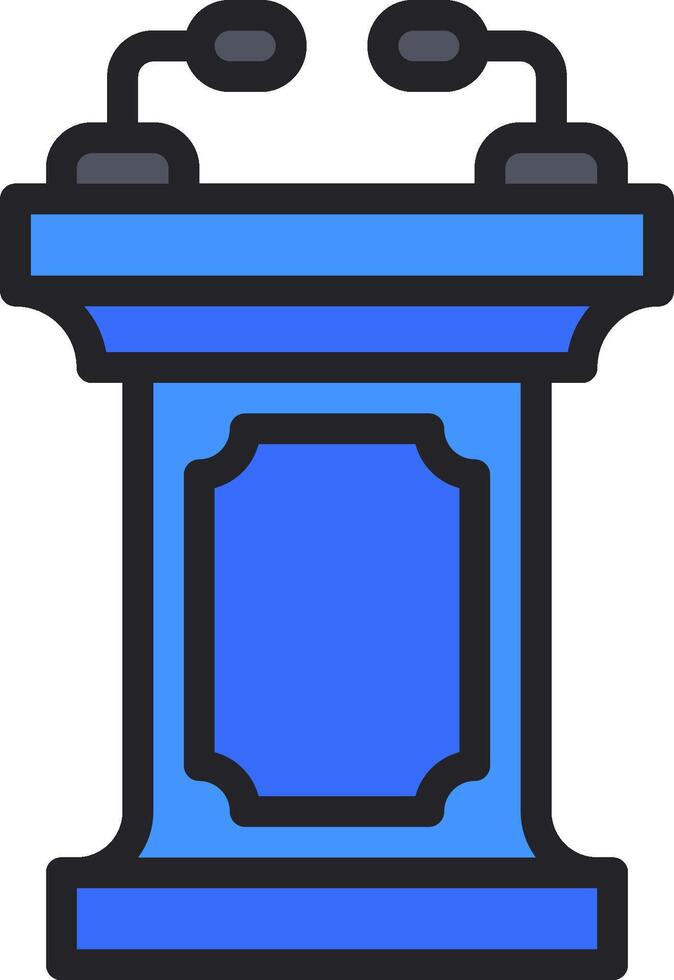 A blue podium with two microphones on it vector