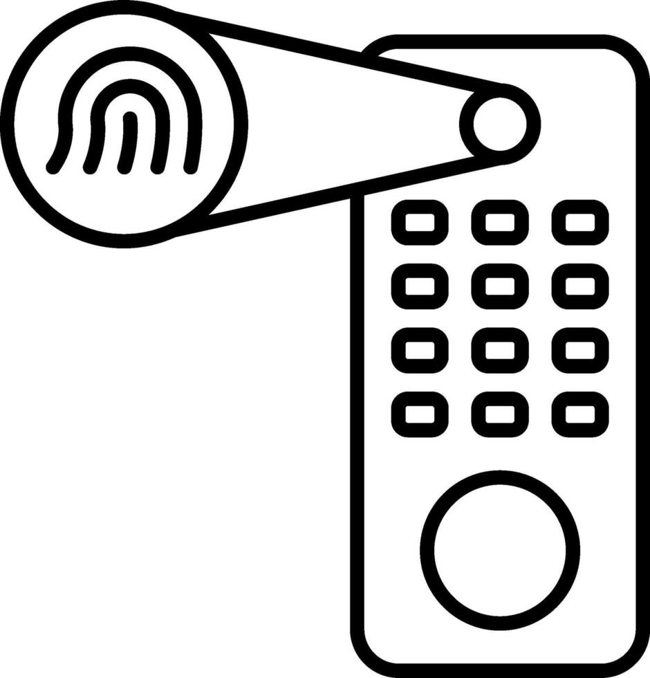 A black and white drawing of a phone with a fingerprint reader vector