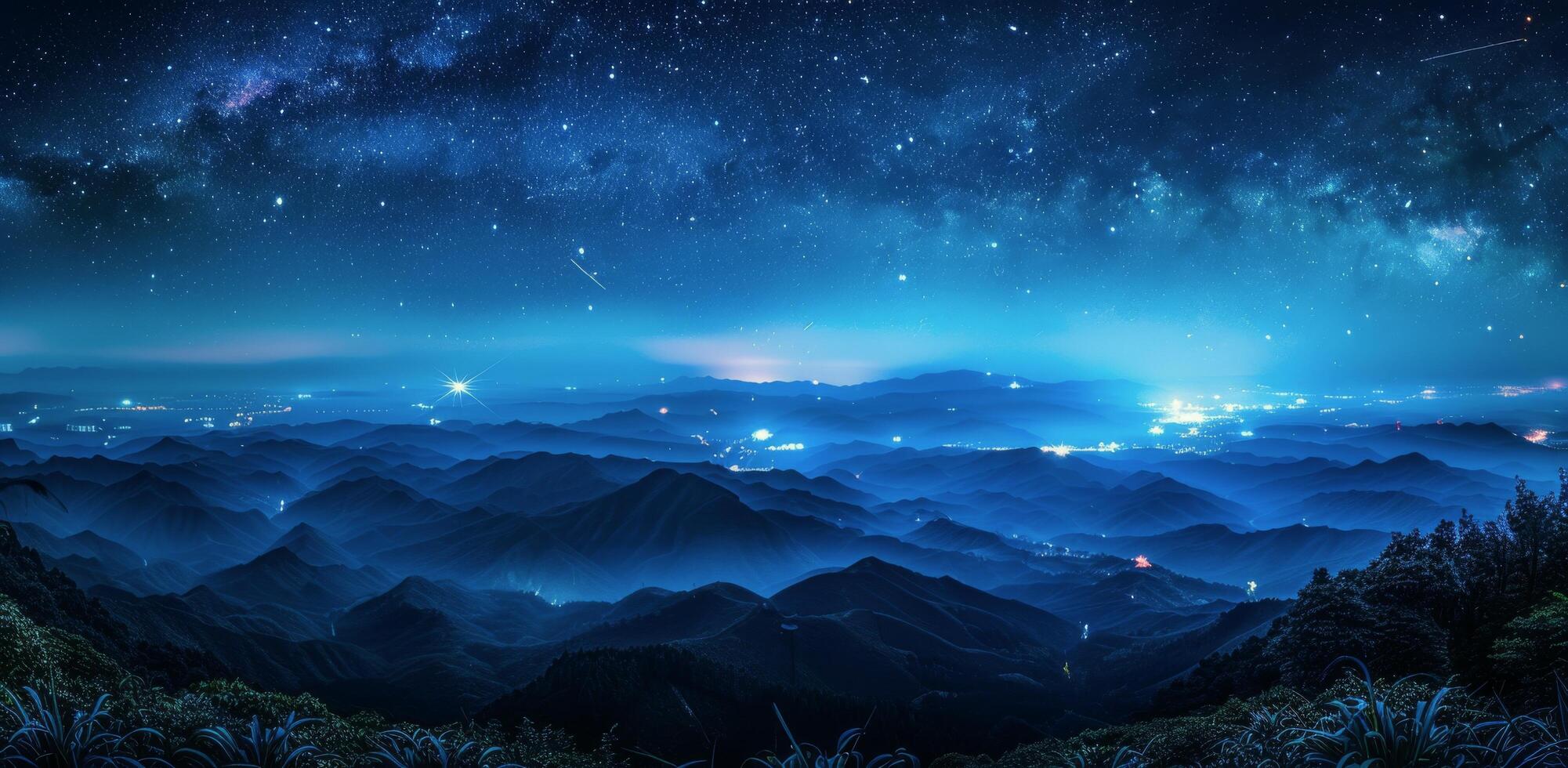 Night Sky Over Silhouetted Mountains With The Milky Way photo