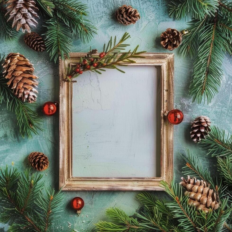 Christmas Frame With Pine Branches photo
