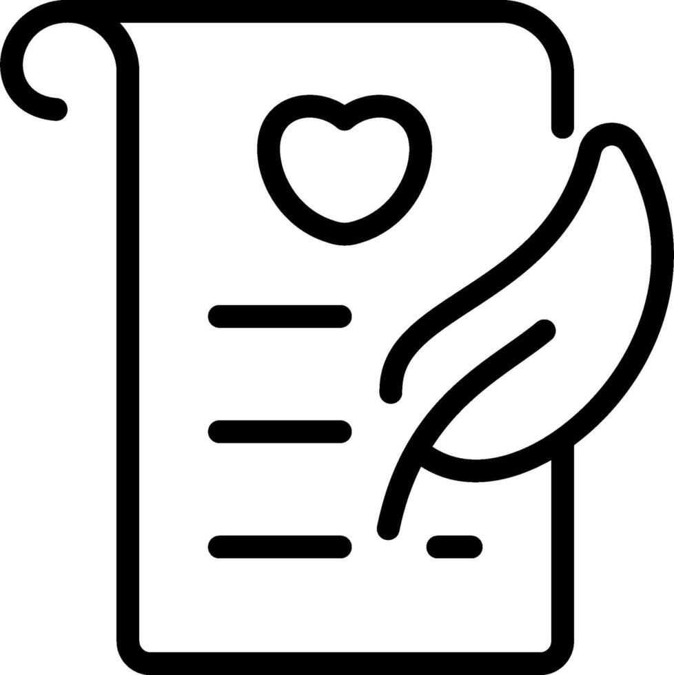 A black and white outline of a paper with a heart vector