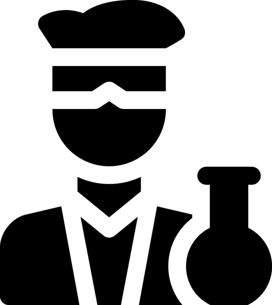 A black and white icon of a man in a lab coat vector
