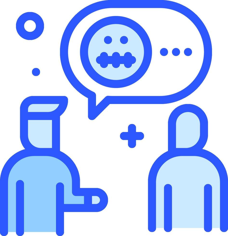 A blue line icon of two people talking to each other vector