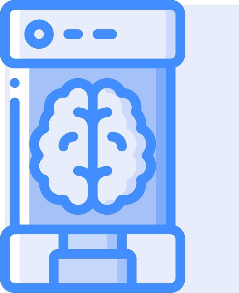 A blue and white illustration of a brain inside a machine vector