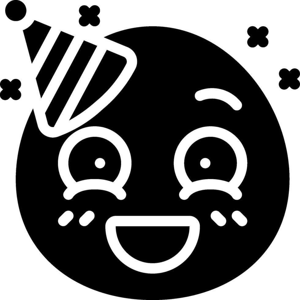 A black and white emoji with a party hat vector