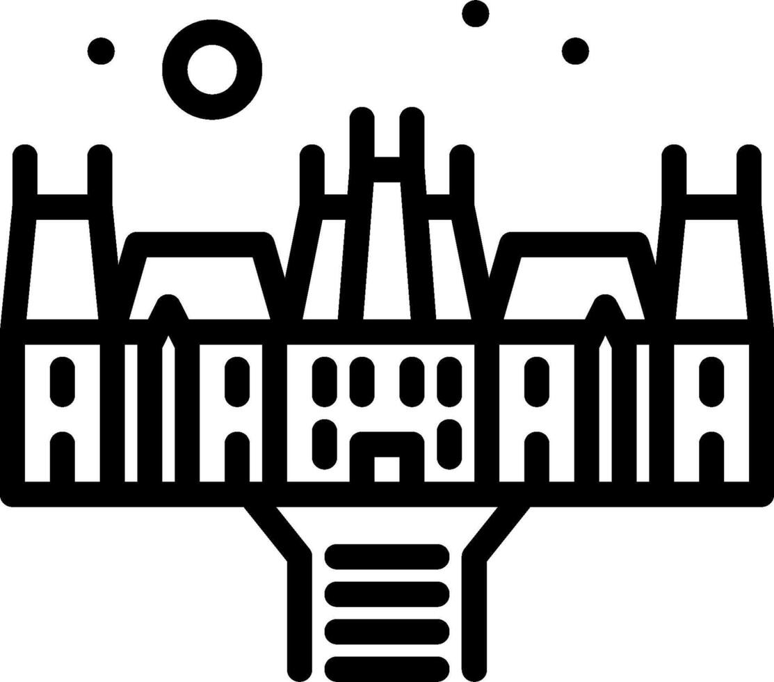 A black and white illustration of a castle vector