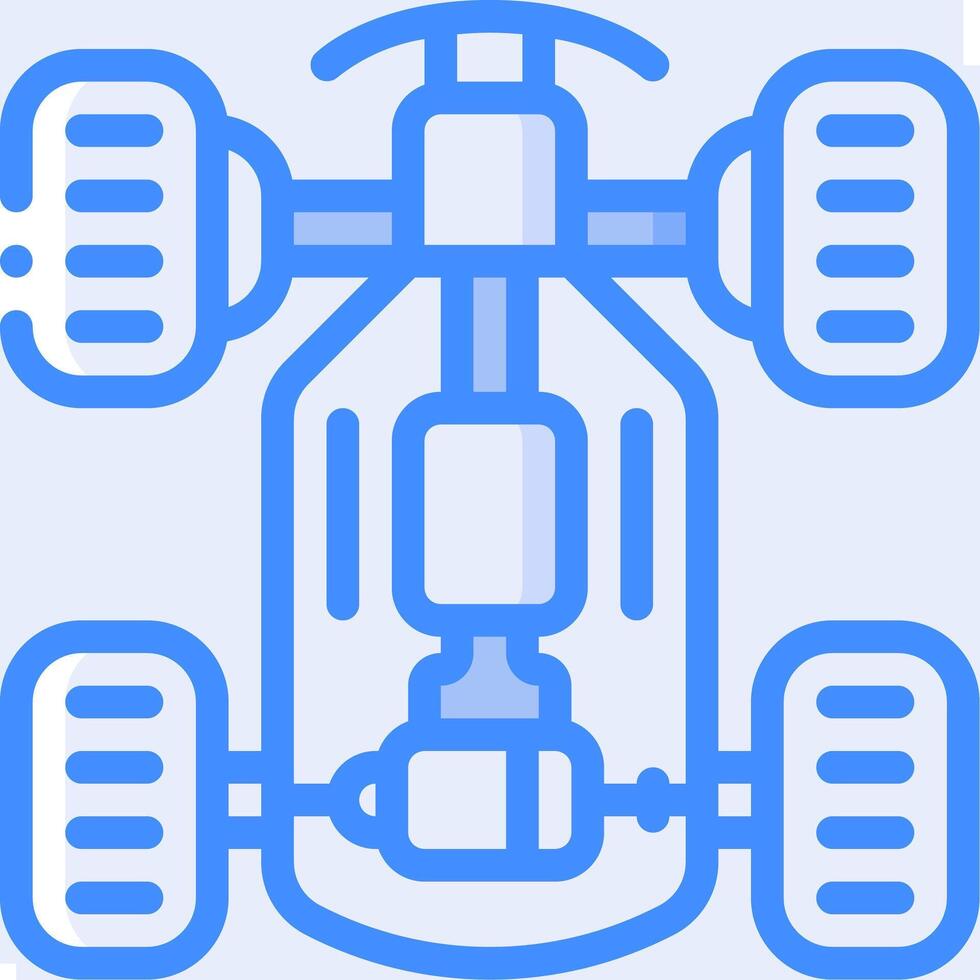 A blue and white icon of a car with wheels vector