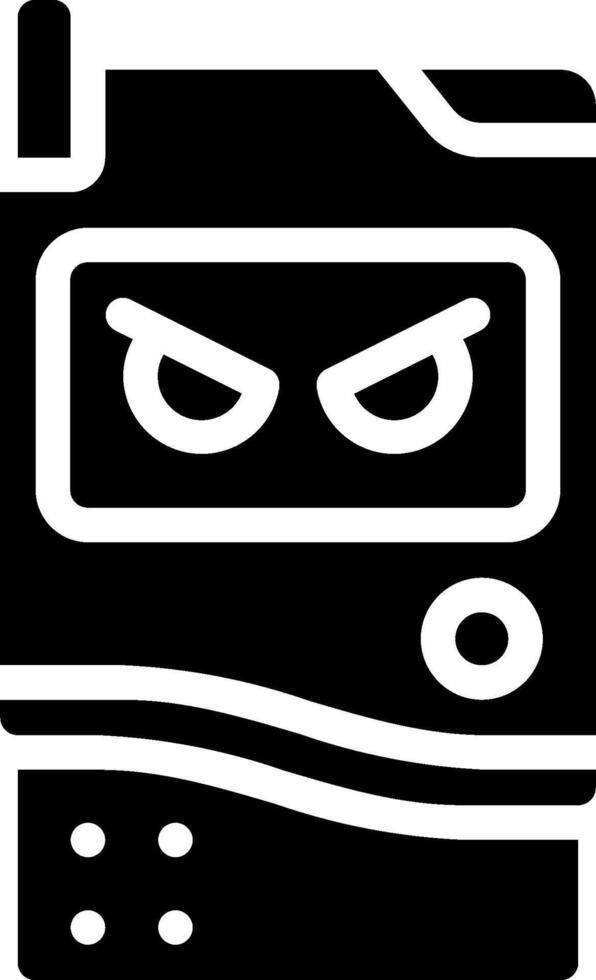 A black and white image of a computer with an angry face vector
