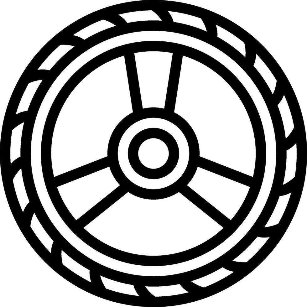 A black and white illustration of a wheel vector