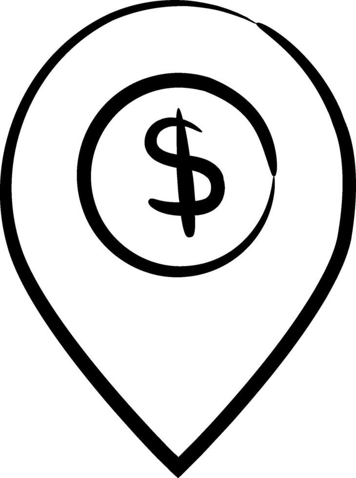 A black and white pin with a dollar sign vector