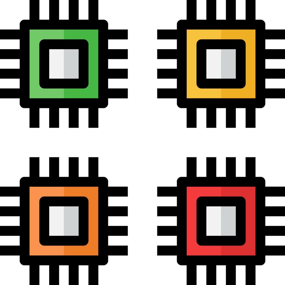 Four different colored computer chips on a white background vector