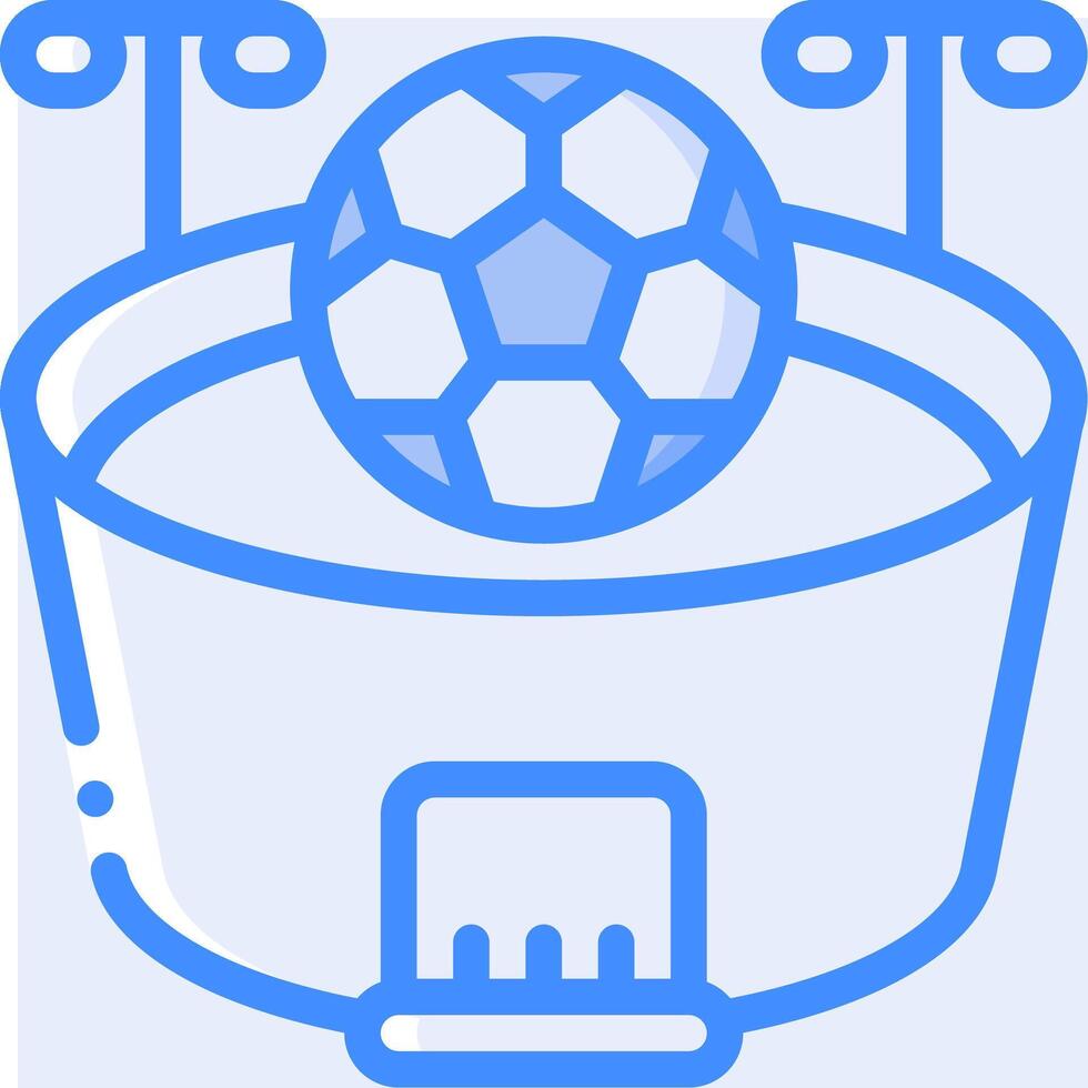 A blue icon of a bucket with a soccer ball in it vector