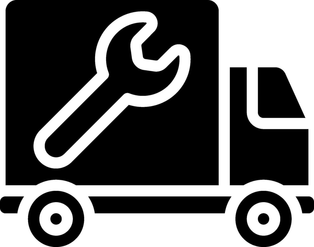 A black and white image of a truck with a wrench vector
