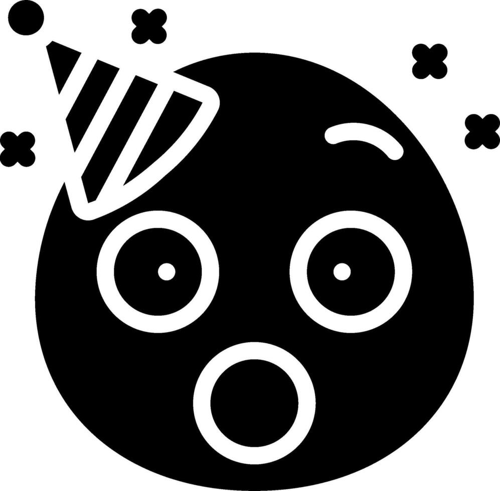 A black and white emoticor with a party hat vector