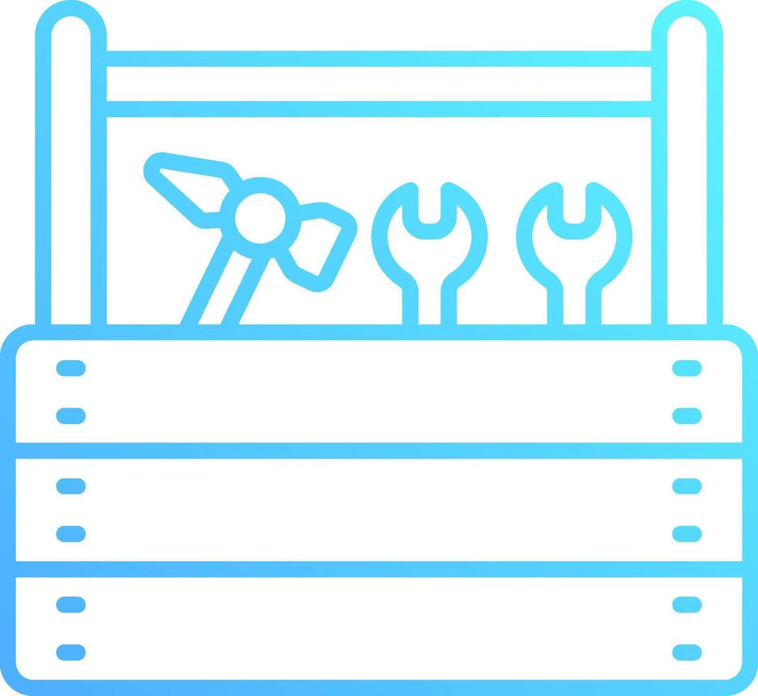 A blue line icon of a toolbox with wrenches and other tools vector