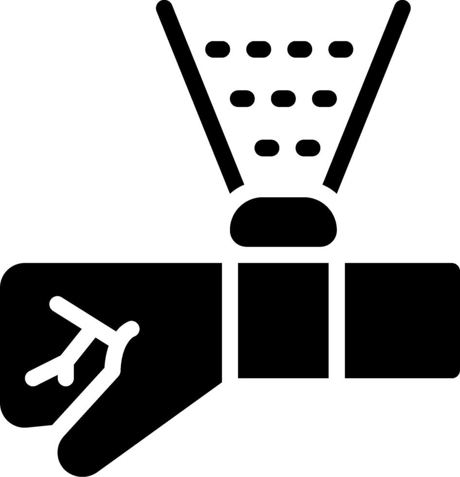 A black and white icon of a hand holding a basket vector