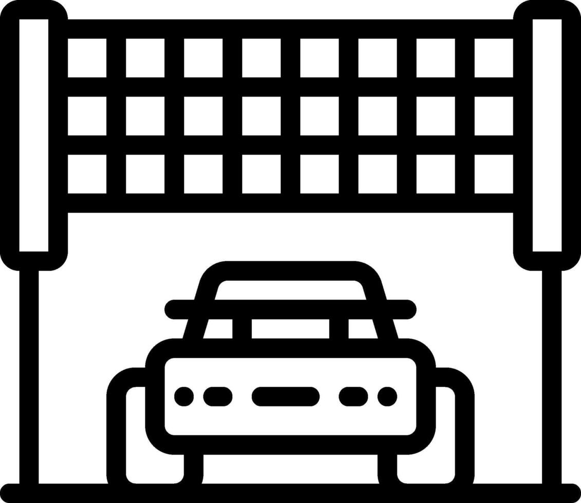 A black and white illustration of a car in front of a fence vector