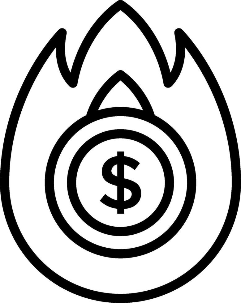 A black and white icon of a burning dollar sign vector