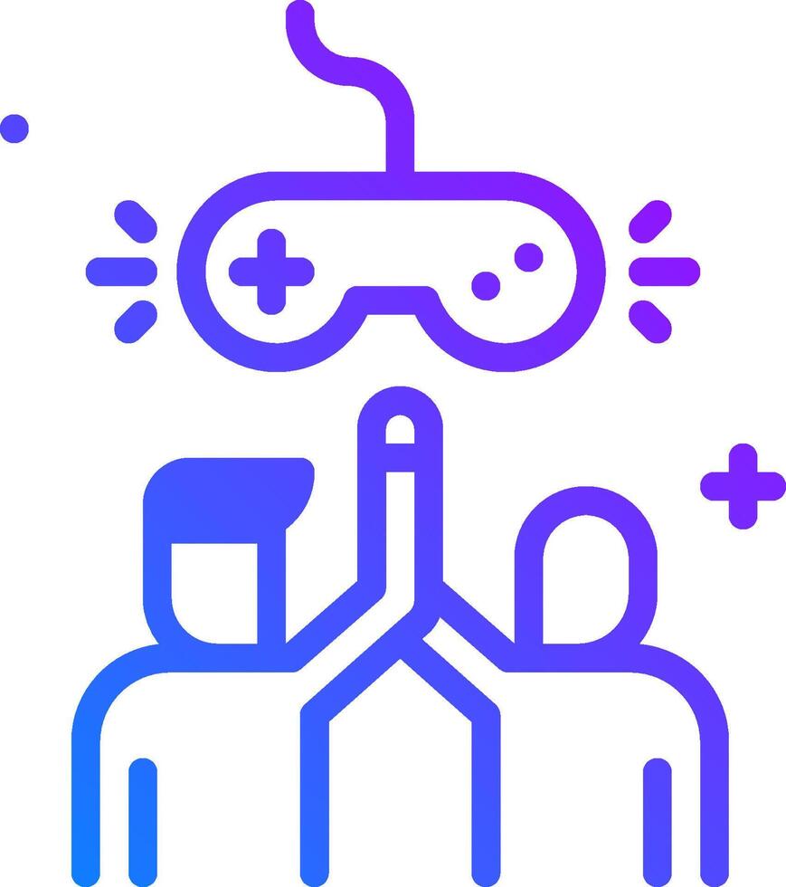 Two people are holding up a controller with a headset on it vector