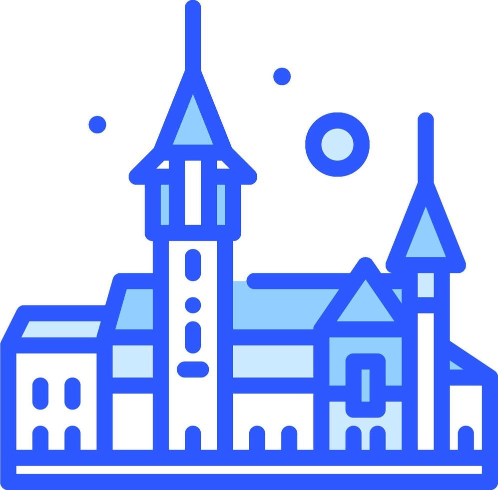 A blue line icon of a church building vector